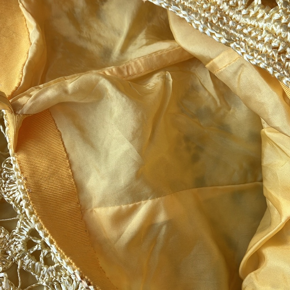 Vintage 60s Bright Yellow Shimmery Lace Two Piece Bell Bottom Pant Set As Is - Picture 3 of 9